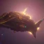 Placeholder: huge ornate spaceship made of brass flying through space