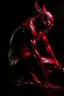 Placeholder: Realistic devil leaning forward at an angle facing left, posed as if over a shoulder, red skin, horror style, no other person.