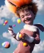 Placeholder: Ultra realistic speed clouds sky scene, wide angle view, childs falling down with many Childs background, rabbit head, inflatable monsters, circus dress style, feather color, free jumping flying, many trinkets, hair monster, many jelly beans, balls, color smoke, smile, happy, extreme, wind, clouds sea, 20,000 feet altitude, stratosphere, soft color, highly detailed, unreal engine 5, ray tracing, RTX, lumen lighting, ultra detail, volumetric lighting, 3d, finely drawn, high definition.