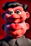 Placeholder: Waist up muppet Portrait, Kim Jong-un muppet doll, black suit, photo studio, red background, unreal engine 5, concept art, art station, god lights, ray tracing, RTX, lumen lighting, ultra detail, volumetric lighting, 3d.