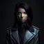 Placeholder: portrait of a futuristic brunette young woman wearing heavy officer jacket