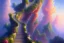 Placeholder: mythical long stairway up to heaven in the sky, beautiful colours, romanticism, fantasy, Neo-Impressionism, fine art