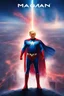 Placeholder: movie poster - "MAGA MAN" - Donald Trump as 'Maga Man,' Extremely Muscular, Skintight, formfitting, crimson bodysuit, blue cape, silver boots, multicolored Lightning, Multicolored vortex, neon lit futuristic cityscape, mist, fog, speed, extremely overexaggerated musculature,