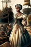 Placeholder: Create an image representing the "fancy girl" industry controlled by Armfield and Franklin, with scenes of transportation and trade. Depict the contrast between the lives of slaves considered "fancy girls" and other slaves during that era.