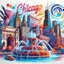 Placeholder: tourist poster of Chicago, Illinois in vibrant marker art style, featuring iconic landmarks such as Cloud Gate, Buckingham Fountain, Sears Tower illustrated with bold strokes, vivid colors, hand-drawn marker textures, sketch-like outlines, and coloring-book aesthetics. Include dynamic urban scenery, expressive ink shading, playful imperfections, and energetic travel-poster composition. Typography “Chicago, Illinios” prominently displayed on top in stylish retro travel font, clean poster layout,