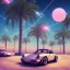 Placeholder: 1980's aesthetic vaporwave palm trees and spheres and Porsche with lightning