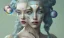 Placeholder: head and shoulders portrait of a woman with bubbles/orbs on her head, long blue hair, face paint, jester/clown, Takato Yamamoto artist, Akiya Kageichi artist, Jedediah Berry inspired, 8k resolution concept art portrait, dynamic lighting, hyperdetailed, intricately detailed, maximalist, beautiful, peaceful