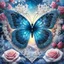 Placeholder: Beautiful filigree lacey butterfly, winter wonderland background, triple frosted heart with bi colored roses, glitter, glowing, transparent, sparklecore, Thomas Kinkade, realistic painting, 8K