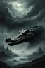 Placeholder: thick very dense foggy clouds a powerful crocodile, a view in the animal's counter-angle, an ominous fantasy illustration, dark fantasy artwork, in style of dark power fantasy art, dark fantasy horror art, dark fantasy style art, dark fantasy illustration, dark fantasy art, dark soul concept art, inspired by Beksinski, fantasy horror art, dark fantasy concept art, dark concept art, fantasy dark art, dramatic concept art