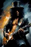 Placeholder: slash playing his guitar while smoking :: dark mysterious esoteric atmosphere :: digital matt painting with rough paint strokes by Jeremy Mann + Carne Griffiths + Leonid Afremov, black canvas