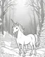 Placeholder: outline art for a cute unicorn surrounded by snowy forest, coloring page, white background, sketch style, full body, only use outline, Mandala style, clean line art, white background, no shadows and clear and well outlined