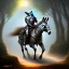 Placeholder: knight riding donkey through ring of fire, fantasy art