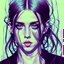 Placeholder: A beautiful portrait painting of a Singer Danish MØ face by Katsushika Hokusai, beautiful cyberpunk huge girl, symmetry, hyperdetailed, illustration darkblue tones,