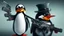 Placeholder: penguin with a gun | black background