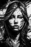 Placeholder: create a simple abstract, deeply powerful and tragic emotional woman, black and white vector style, raw and weathered, lost in a horrific post apocalyptic world