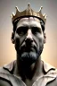 Placeholder: Ultra Realistic image, Roman sculpture, white marble material, Lionel Messi, gold crown of natural thorns, god crown, baroque ornaments, sun rays background, waist up portrait, epic, celestial, cinematic lighting, God lights, 4k resolution, smooth details, soft lighting, unreal engine 5, art station, substance 3d.