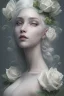 Placeholder: white girl, white hair, body, white roses, Camilla d'Errico, fantasy art, concept art, hyper detailed, beautiful, complex, trending on artstation, cinema4d, cryengine, national geographic photo, chiaroscuro A whitehaired Victorian woman with skulls and green flowers, high quality art, hyper detailed, beautiful, complex, trending on artstation, cinema4d, cryengine, national geographic photo, chiaroscuro