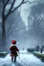 Placeholder: kid from back in Central Park abandoned sad tired on christmas night with christmas decoration, snow, wet, 4k, besta quality, intricate