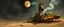 Placeholder: master oil painting by Rembrandt, good afternoon clay moon chill hyper bigger than life zebra dream smoking trickster golem peeking out of a sand twister whirlwind cocoon, all inside a bottle