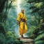 Placeholder: (in the style of Orion, by Masamune Shirow) a Shaolin monk exploring the jungle