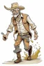 Placeholder: Bare drunk old cowboy in pants runs