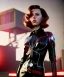 Placeholder: retro sci-fi portrait image from 1960, supermarket parking explosion, fire, classic black widow, young Scarlett Johansson, tight latex suit, soft color, highly detailed, unreal engine 5, ray tracing, RTX, lumen lighting, ultra detail, volumetric lighting, 3d, finely drawn, high definition, high resolution.