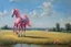 Placeholder: Big pink toy horse.19th painting