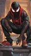 Placeholder: miles morales mix with venom symbiote in color Street artstyle, Street boy them, intricate details, highly detailed, high details