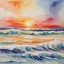 Placeholder: Craft an abstract watercolor masterpiece with wavy lines and curves, capturing the essence of a serene beach at sunset. Use vibrant colors to evoke the warmth of the setting sun, blending seamlessly with the tranquil waves and sandy shores.