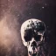 Placeholder: photographic camera mixed with skull in abstract style. fog and smoke in atmosphere. bokeh, lens flare. Dark mood. Dripping paint. oil on canvas, high detailed.