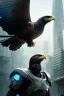 Placeholder: portrait,beautiful eagle robot, post-apocalyptic in a cyberpunk city, realistic, intriacte detail, sci-fi fantasy style, volumetric lighting, particales,highly detailed,cinamatic, deep