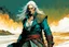 Placeholder: create an imaginative full body print illustration of an ethereal, otherworldly haggard, scarred, and grim, flaxen haired, aged female grandmaster Witcher , in the comic book art style of Bill Sienkiewicz, Mike Mignola, and Jean Giraud Moebius, with highly detailed facial features , finely drawn, colored and inked,