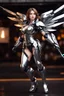 Placeholder: Front view excited realistic HD photograph,angel mechines,realistic photo beautiful anime digital human anime woman,full body,mechanical armor silver chromecast shine.style: details digitalphoto