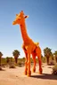 Placeholder: Enhance the surrealism in the scene with the anthropomorphic orange peel rind spiral giraffe-looking creature, emphasizing the spare, peel sculpture with negative space, set in a dramatic, eerie desert with palm trees, to create a more profound and impactful visual.