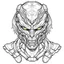 Placeholder: outline art for square predator bust coloring page for kids, classic manga style, anime style, realistic modern cartoon style, white background, sketch style, only use outline, clean line art, no shadows, clear and well outlined