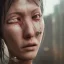 Placeholder: portrait closeup face crying and shout half hitomi tanaka half cyborg middlecyborgs post-apocalypse in a cyberpunk city, sci-fi fantasy style, volumetric lighting, particales,highly detailed,cinamatic, intricate, deep colours,