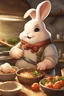 Placeholder: Cute chubby bunny boy floppy ears adventurer dnd cooking art realism