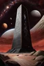 Placeholder: On the barren, red surface of Mars, a towering black monolith made of polished marble stands proudly against the backdrop of the vast and starry galaxy. The monolith carved with intricate alien hieroglyphs and strange designs glow with an pale light. detailed, sharp focus, masterpiece