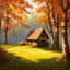 Placeholder: fairytale mood, autumn, a forest clearing with a lovely cottage