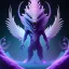 Placeholder: purple mythical creature in galaxy, teal and purple smoke, detailed, realistic, 4k