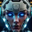 Placeholder: beautiful cyborg face, blue eyes in the form of light bulbs, created using complex technologies, robot number "FORGE + FLUX", ultra detailed, HDR, high quality image, realistic image, 8k, high quality, hyperrealism