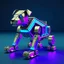 Placeholder: Doctor Who K-9 Robot Dog on wheels, Vaporwave design, metalic, blocky dog, Virtual.