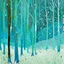 Placeholder: A cyan winter forest with falling snowflakes painted by Gustav Klimt