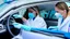 Placeholder: nurse giving covid test in car