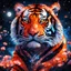 Placeholder: Close up of a TIGER made of bright orange and black crystals and stained glass in a double exposure with galactic cosmic background and a glowing sakura tree in the moonlight, night starry sky, the moon light on the TIGER like a spotlight, fire and water particles in air, digital painting, sharp focus, high contrast, bright vibrant colors, cinematic masterpiece, shallow depth of field, bokeh, sparks, glitter, 16k resolution, photorealistic, intricate details, dramatic natural lighting