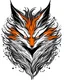 Placeholder: 9 tailed fox, aggressive looking, wild, brutal, centered, empty background, high detail, anime style, 2d, line art, black white and orange