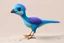 Placeholder: adorable blue and purple bird, elongated like a dino and fluffy like in an dreamlike animation, with a mole face, and no beak