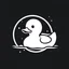 Placeholder: minimalistic black and white logo of a rubber duck as a astronaut