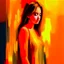 Placeholder: Abstract painting , blurred image of girl's figure, warm color , modern painting , oil color