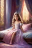 Placeholder: a little girl in a princess dress sitting on a bed, beautiful princess, fairytale artwork, disney artist, disney art, beautiful fantasy painting, sleeping beauty fairytale, very beautiful fantasy art, cgsociety 9, princess, fairy tale illustrations, realistic cute girl painting, photorealistic disney, princess girl, disney princess, fairy tale style background, princes jasmin, artificial intelligence princess